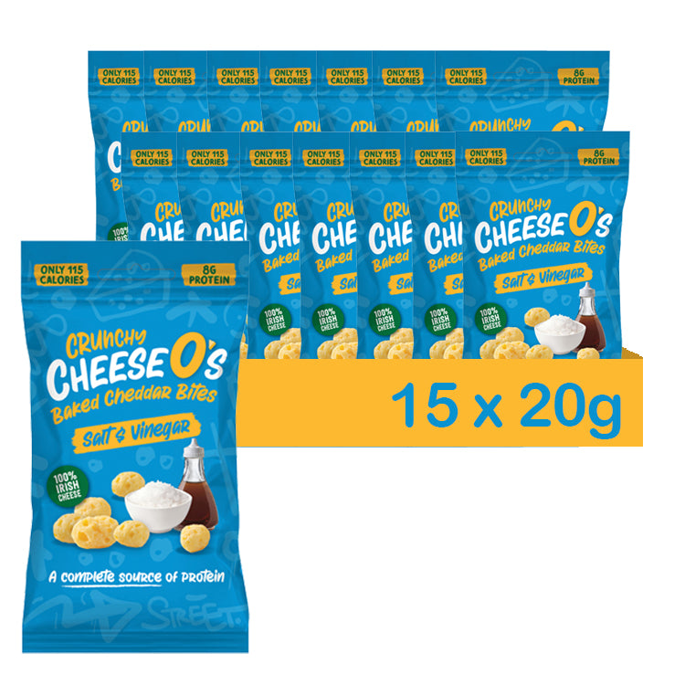 Load image into Gallery viewer, CheeseO's Crunchy Cheese Snacks Salt &amp; Vineagar Crisps Pack of 5x20g - Cheddar Bites, Keto Snacks, High Protein Snack, Baked Crisps Low Carb Gluten Free Vegetarian Savoury Snack
