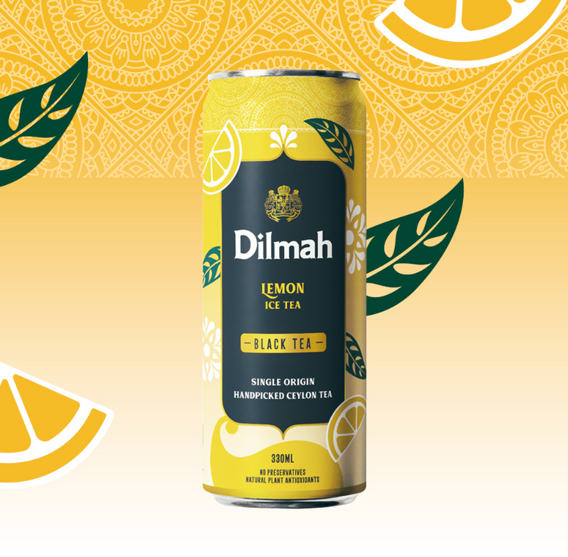 Load image into Gallery viewer, Dilmah Lemon Iced Tea 330ml Can | Pack of 12 | No preservatives | Freshly Hand Picked Leaves | | Natural Antioxidants | Pure Ceylon Black Tea | Ready to Drink Ice Tea
