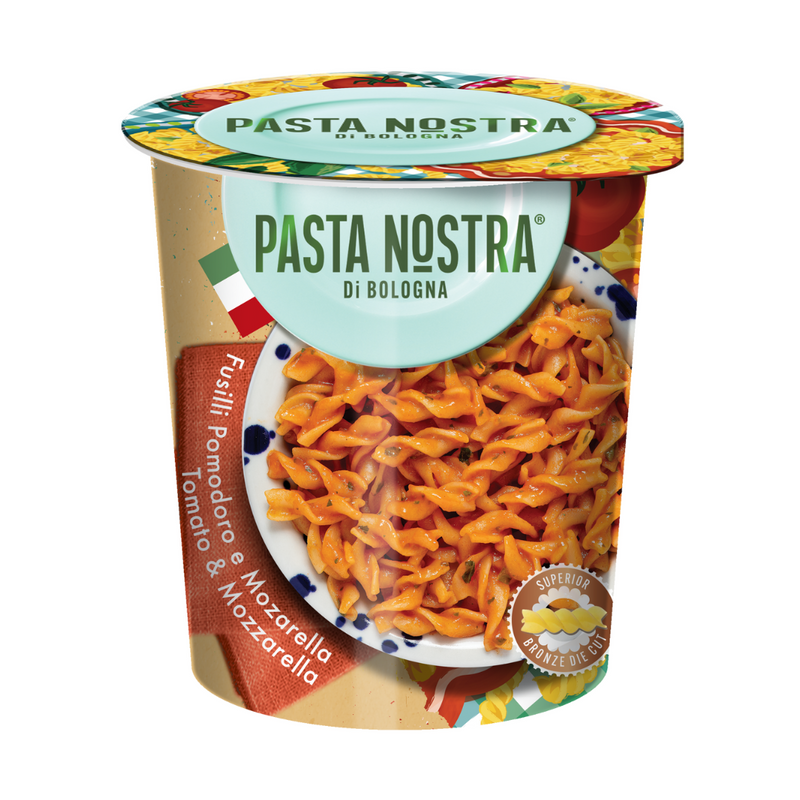 Load image into Gallery viewer, Pasta Nostra | Tomato &amp; Mozzarella | Vegetarian | Instant fusilli pasta with a tomato and mozzarella sauce 70g x 8
