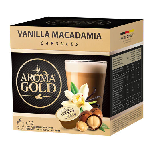 AROMA GOLD Dolce Gusto Coffee Pods Vanilla 16 Capsules – Coffee Capsules Dolce Gusto Compatible Flavoured Coffee Pods for Coffee Machines Barista-Approved, Mild & Harmonious Taste