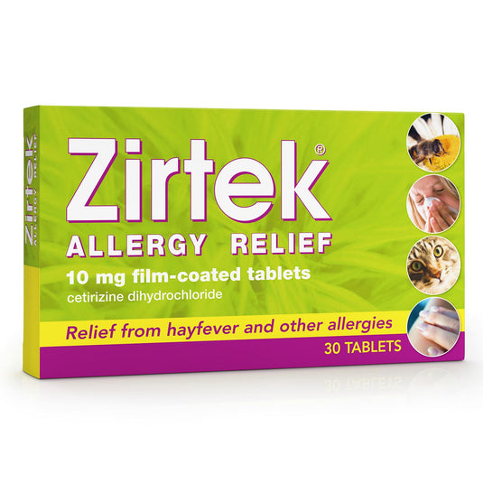 Zirtek Allergy Relief, Pack of 30 Tablets | Hayfever, Dust, Pets, and Hives | Cetirizine Antihistamine Tablet | Helps Relieve Allergic Symptoms | For Adults and Children Over 6 Years