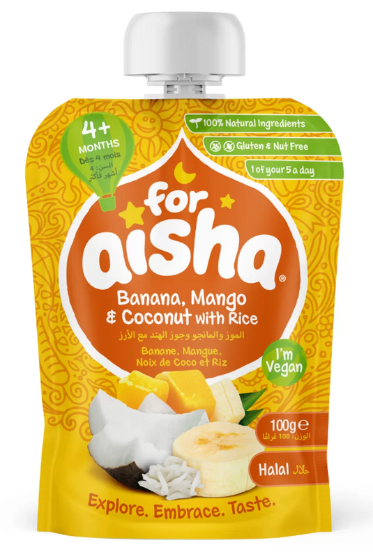 For Aisha Banana, Mango & Coconut with Rice Fruit Pouch 100g