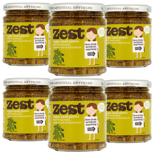 Zest Vegan Basil Pesto, Pack of 6 x 165g, Italian recipe with Basil & Cashew Nuts, Plant Based, Gluten & Dairy Free