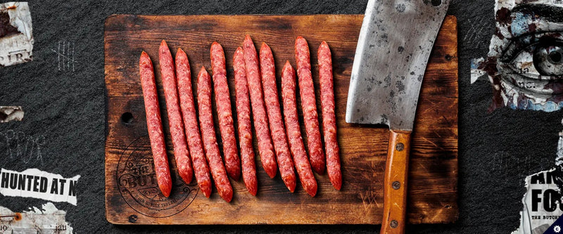 Load image into Gallery viewer, The Mad Butcher Salami Sticks 560g | Spicy Pork Classic &amp; Chilli, Variety Pack | High Protein Meat Snack | Mini Salami Snacks | Gluten Free Snack Sticks Keto Diet | 70g X 8
