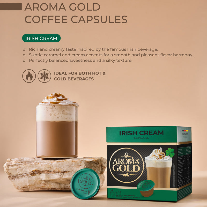 Load image into Gallery viewer, AROMA GOLD Irish Cream Flavour Coffee Pods 256g (16 Capsules) – Coffee Capsules Dolce Gusto Compatible Flavoured Coffee Pods for Coffee Machines Barista-Approved, Mild &amp; Harmonious Taste Perfect
