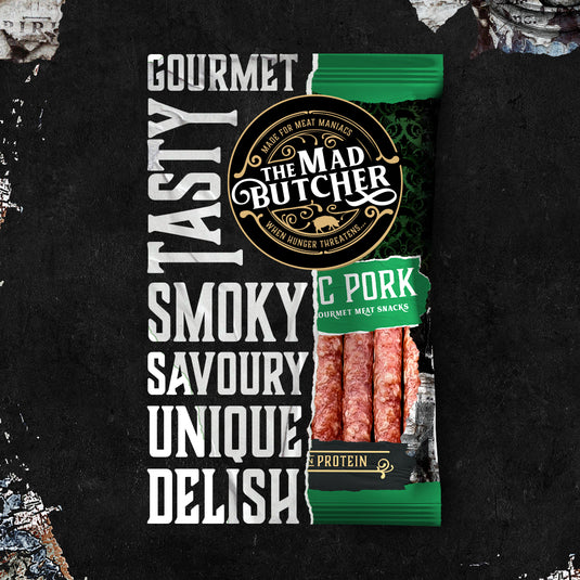 The Mad Butcher Salami Sticks 560g | Pork Classic | High Protein Meat Snack | Mini Salami Snacks | Gluten Free Snack Sticks Keto Diet | 70g X 8