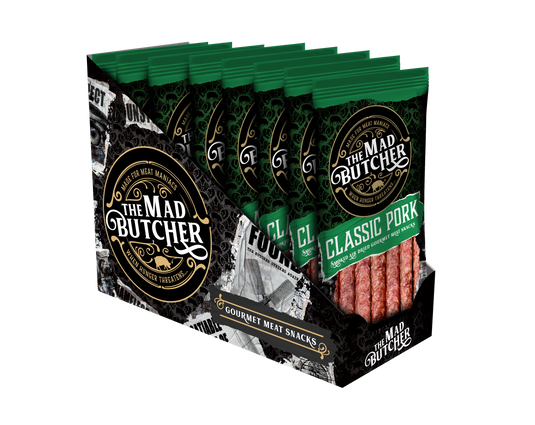 The Mad Butcher Salami Sticks 560g | Pork Classic | High Protein Meat Snack | Mini Salami Snacks | Gluten Free Snack Sticks Keto Diet | 70g X 8