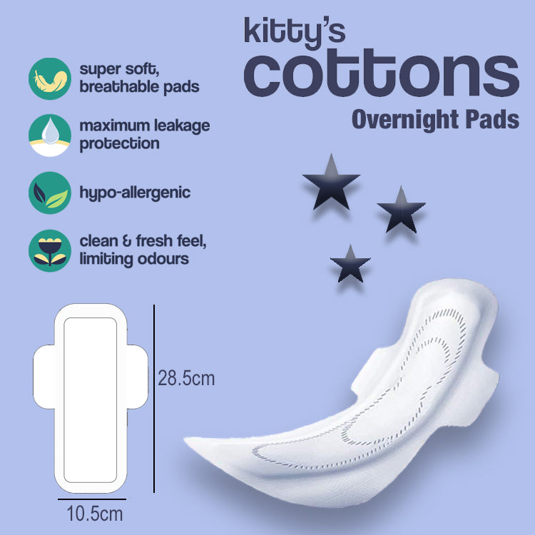 Load image into Gallery viewer, Kitty&#39;s Cottons Organic Overnight Sanitary Pads with 2 set of Wings Heavy Flow Pack of 10
