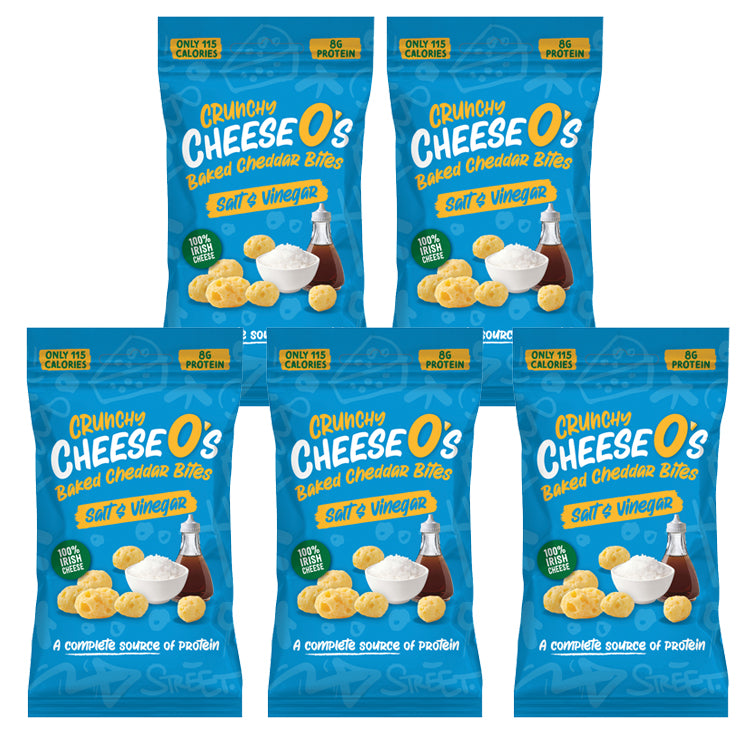 Load image into Gallery viewer, CheeseO's Crunchy Cheese Snacks Salt &amp; Vineagar Crisps Pack of 5x20g - Cheddar Bites, Keto Snacks, High Protein Snack, Baked Crisps Low Carb Gluten Free Vegetarian Savoury Snack
