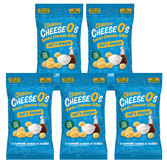 CheeseO's Crunchy Cheese Snacks Salt & Vineagar Crisps Pack of 5x20g - Cheddar Bites, Keto Snacks, High Protein Snack, Baked Crisps Low Carb Gluten Free Vegetarian Savoury Snack