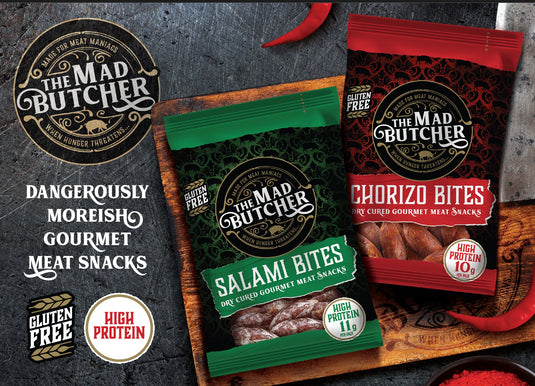 Mad Butcher Chorizo Bites & Salami Bites – 40g | Rich, Savory On-the-Go Bite-Size Treats | Pack of 12 (VARIETY Bundle)