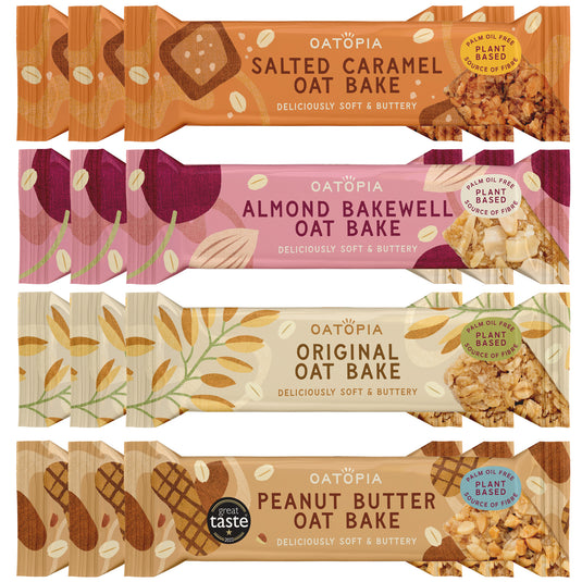 Oatopia Flapjack Bars Oat Bakes – Soft Baked Oat Bars – Snack Bars – Source of Fibre Oat Flapjacks –Variety Multipack 12x60g – Plant Based – Suitable for Vegans – Breakfast & Holiday Essential