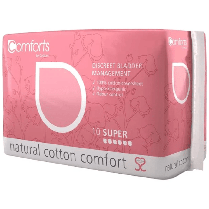 Cottons Comforts Premium Discreet Bladder Management Super Pads Heavy Flow Pack of 10