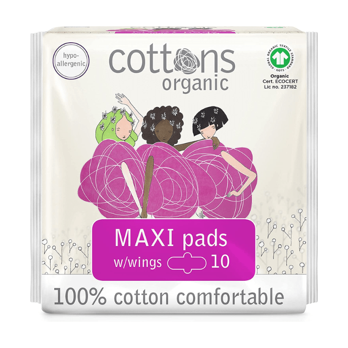 Load image into Gallery viewer, Cottons Organic Maxi Sanitary Pads With Wings Medium Flow Pack of 10
