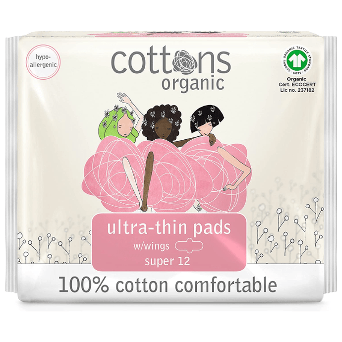 Cottons Organic Super Ultra Thin Sanitary Pads Heavy Flow Pack of 12