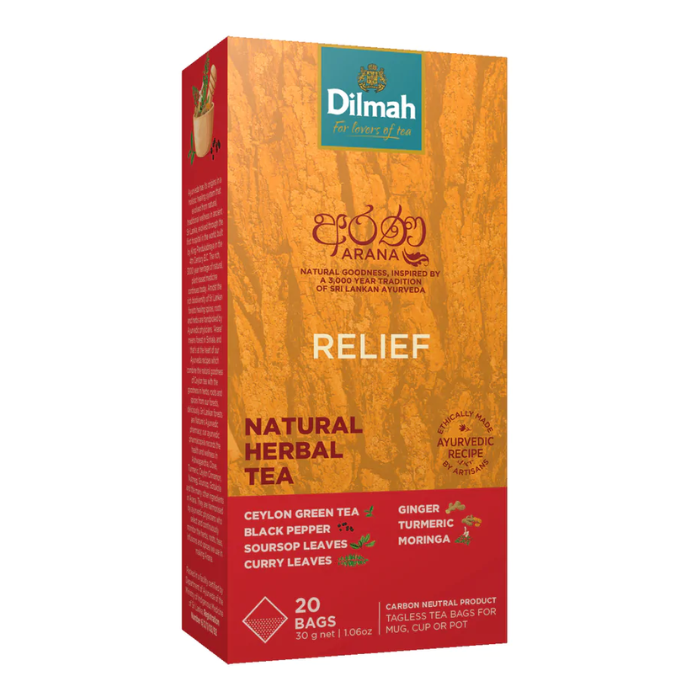 Load image into Gallery viewer, Dilmah Relief Arana Herbal Infusion Tea 20 Tagless Tea Bags 30g
