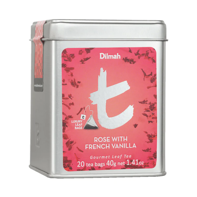 Dilmah t-Series Rose Tea With French Vanilla 20 Luxury Leaf Tea Bags 40g