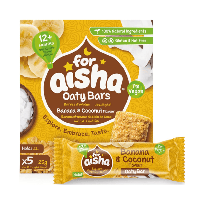 For Aisha Banana & Coconut Halal & Vegan Oaty Snack Bars 125g