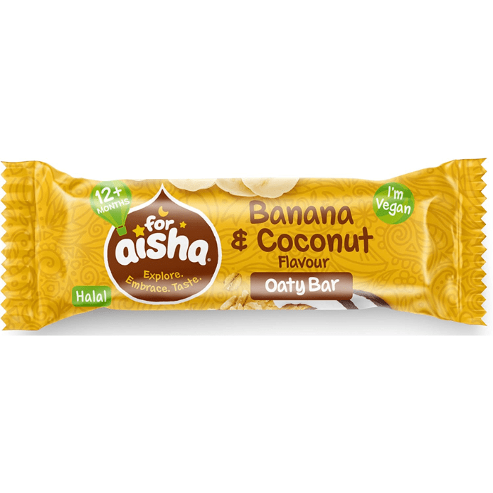 Load image into Gallery viewer, For Aisha Banana &amp; Coconut Halal &amp; Vegan Oaty Snack Bars 125g
