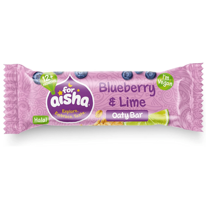 Load image into Gallery viewer, For Aisha Blueberry &amp; Lime Halal &amp; Vegan Oaty Snack Bars 125g
