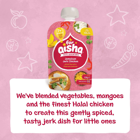 For Aisha Halal Baby Food Jamaican Jerk Chicken With Mango Pouch 130g