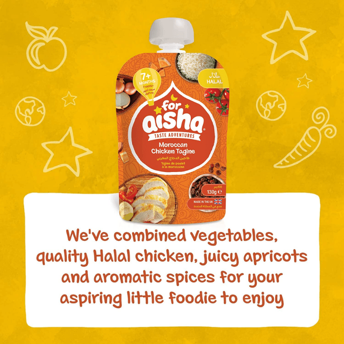 Load image into Gallery viewer, For Aisha Halal Baby Food Moroccan Chicken Tagine with Couscous &amp; Apricots Pouch 130g
