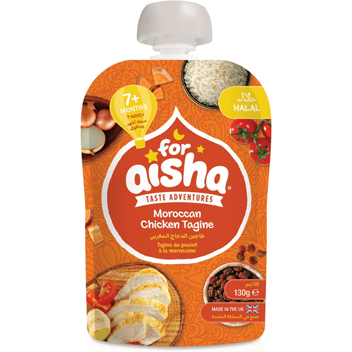 Load image into Gallery viewer, For Aisha Halal Baby Food Moroccan Chicken Tagine with Couscous &amp; Apricots Pouch 130g
