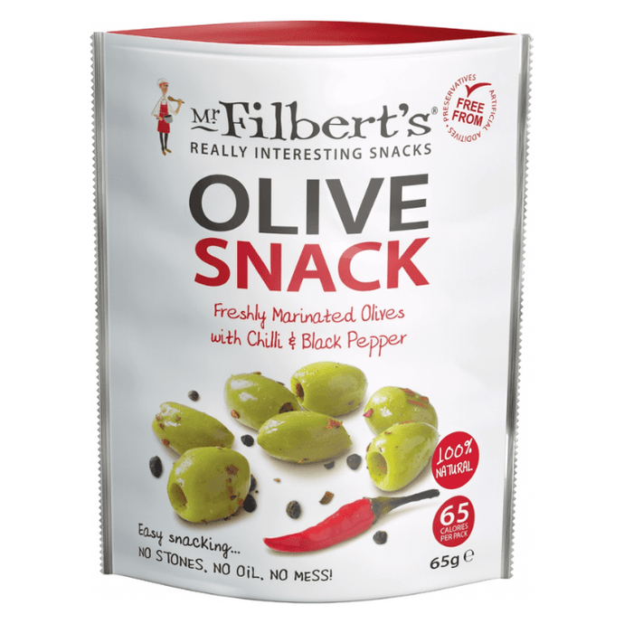 Mr Filbert's Easy Snacking Pitted Green Olives With Chilli & Black Pepper Healthy Snack 65g