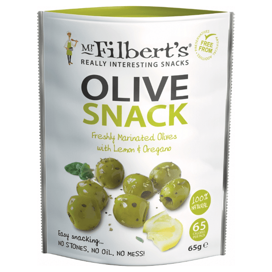 Mr Filbert's Easy Snacking Pitted Green Olives With Lemon & Oregano Healthy Snack 65g