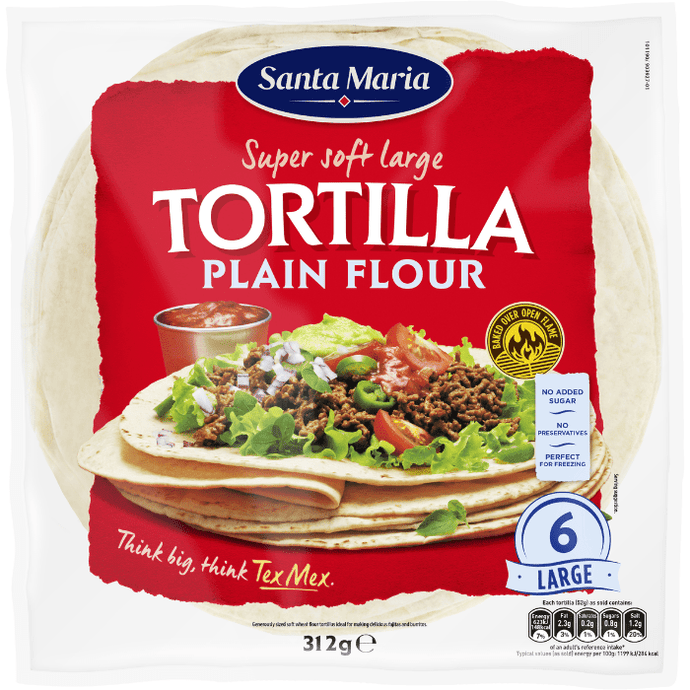 Santa Maria Super Soft Large Plain Flour Tortillas Pack of 6 312g