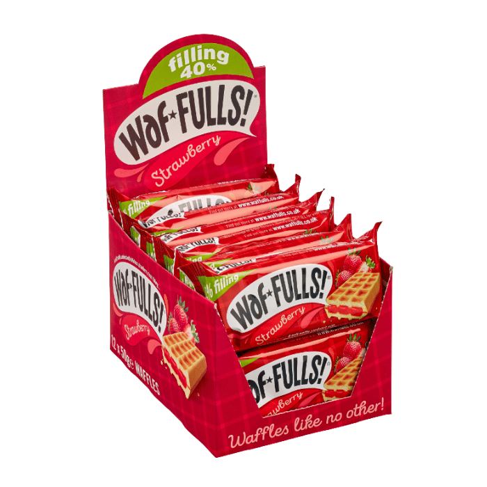 Load image into Gallery viewer, Waffulls On-The-Go Snack Strawberry Waffle Sandwich 50g Case Box of 12
